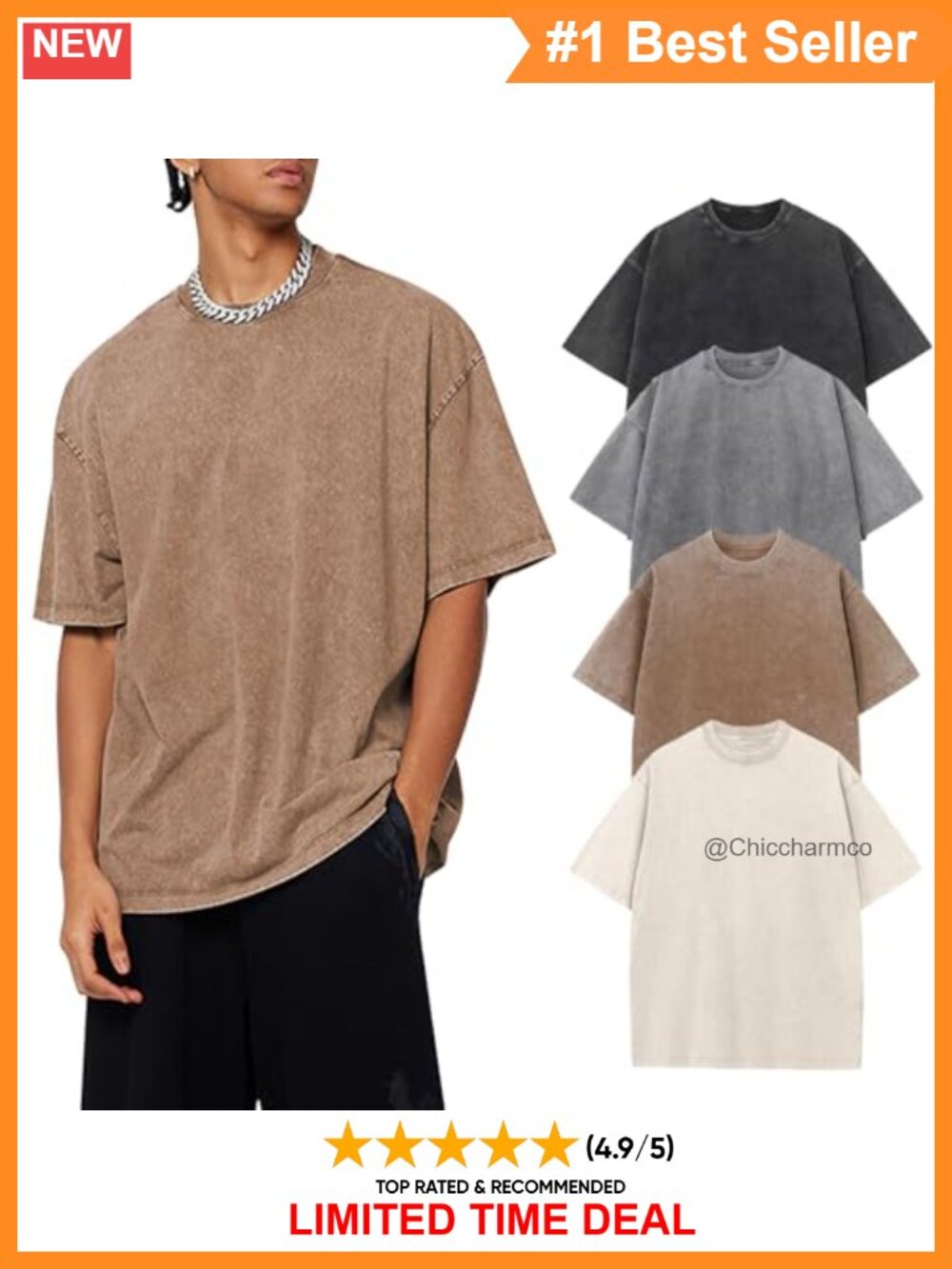 Oversized Tshirts Vintage Heavyweight Shirt Cotton Tees 4 Pack
